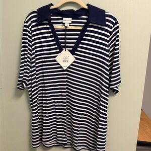 Ava & Viv Navy and White Striped V-Neck Shirt